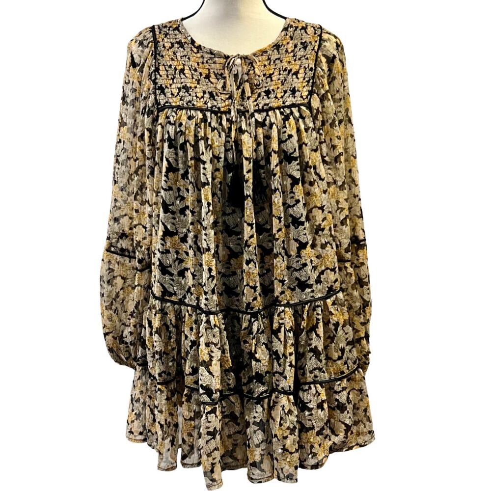 Free People Women's Floral with Metallic Dress Size S
